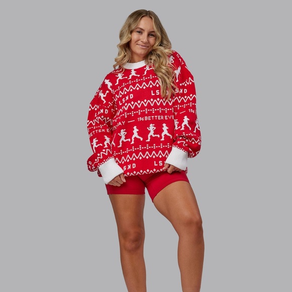 LSKD Limited Release Unisex Running Ugly Christmas Pattern Sweater 1% Better Gym - Picture 3 of 13